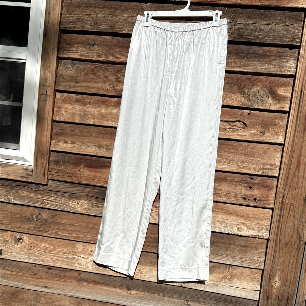 SOLID & STRIPED Silver and White Satin Pants raver